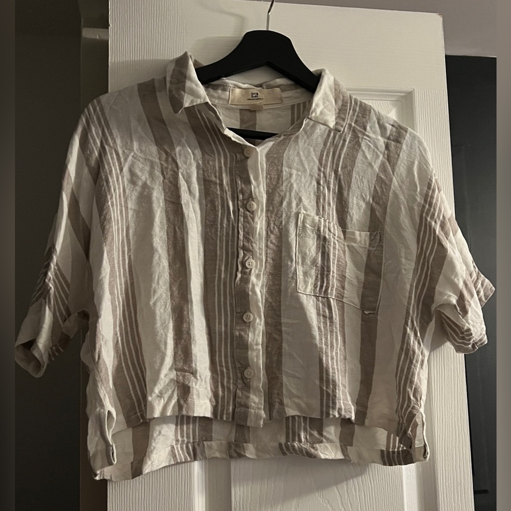 cropped striped button up top